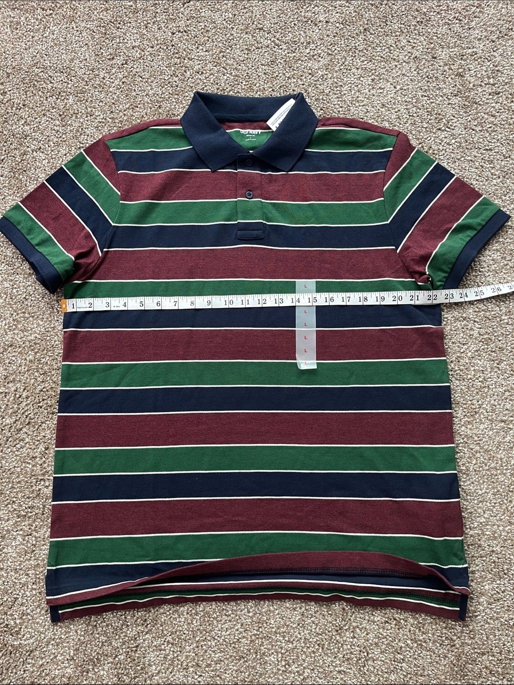 Old Navy Men's Striped Polo - Burgundy, Green & Black - Picture 4 of 8